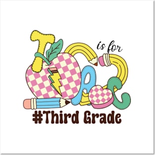 T Is For Third Grade Teacher Groovy Back to School Posters and Art